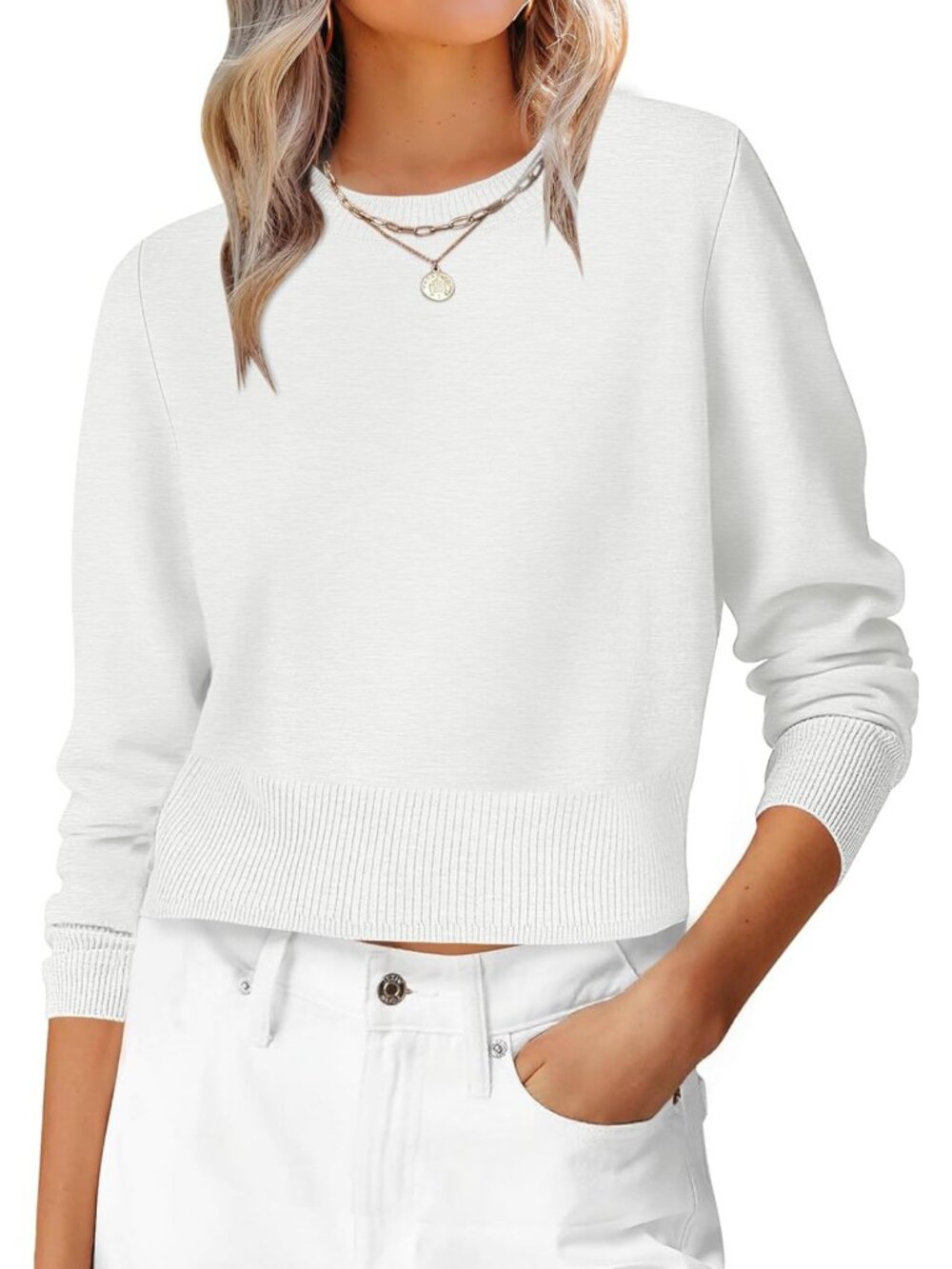 Cropped Long Sleeve Sweater for Women | Lightweight Knit Pullover, Fall Fashion